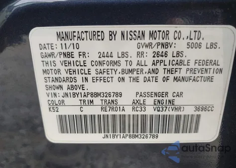 2011 Infiniti M37 from USA, damaged, VIN JN1BY1AP8BM326789